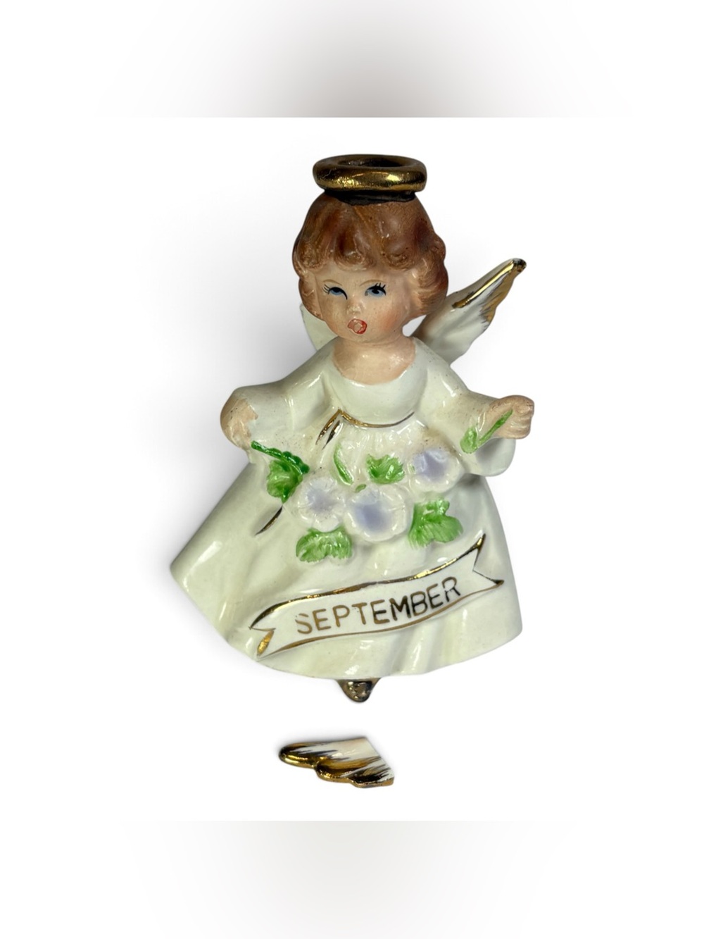 Vtg Price Imports September Birthday Angel Girl Figurine Flower Bouquet Japan